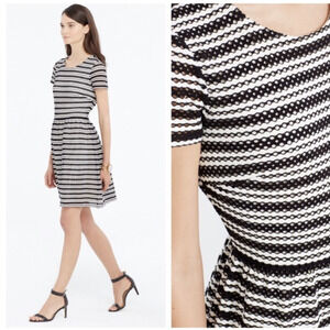 Ann Taylor Eyelet Black and White Striped Dress Size 12